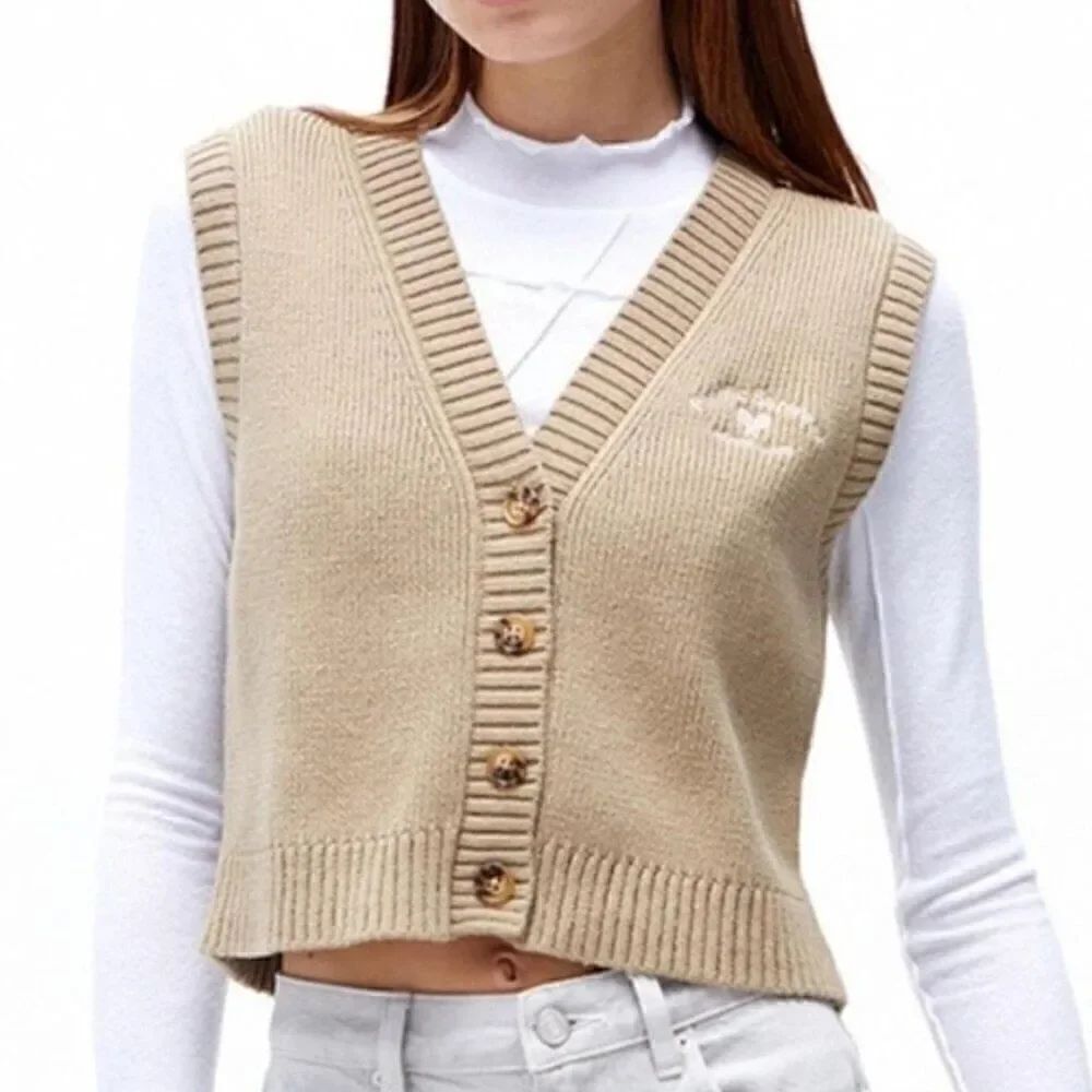 PacSun Pacific Sunwear Sweater Vest Size S Tan Button Front Swank Tank Academia
